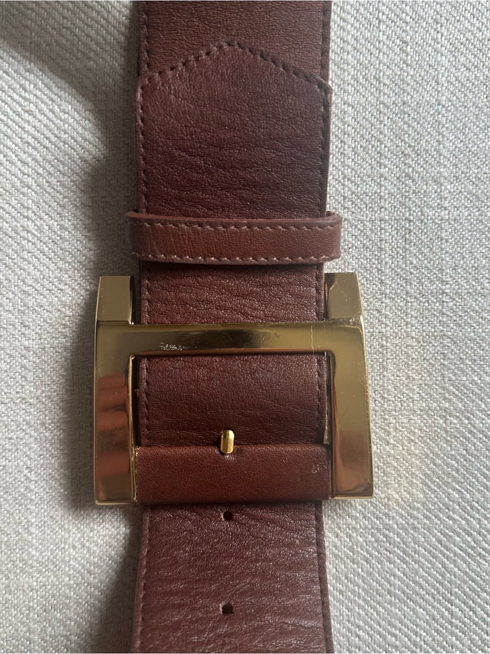 Wide Brown Leather Belt with Gold Buckle size XS